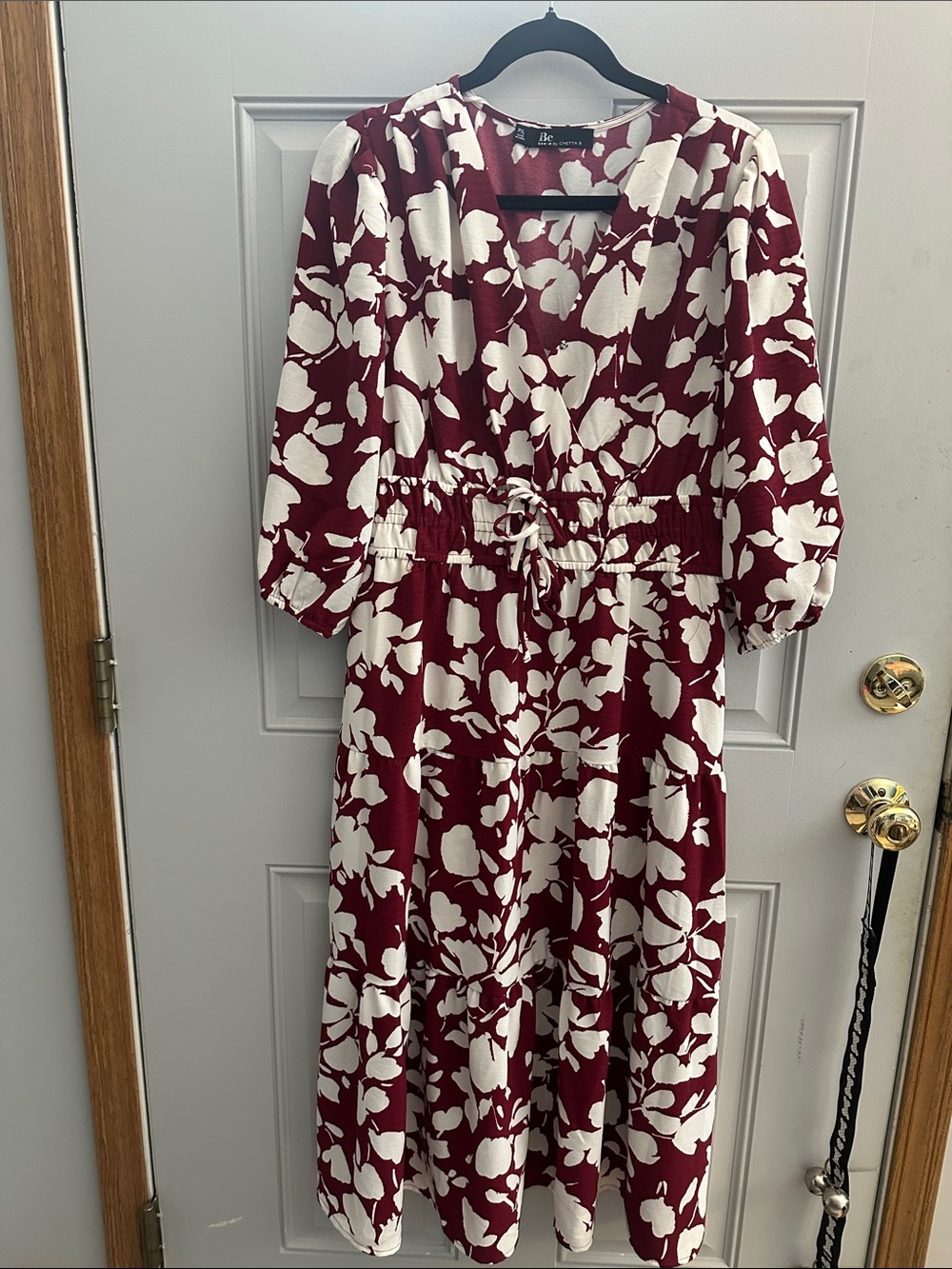 Women’s Midi Dress in Burgundy and Ivory Floral